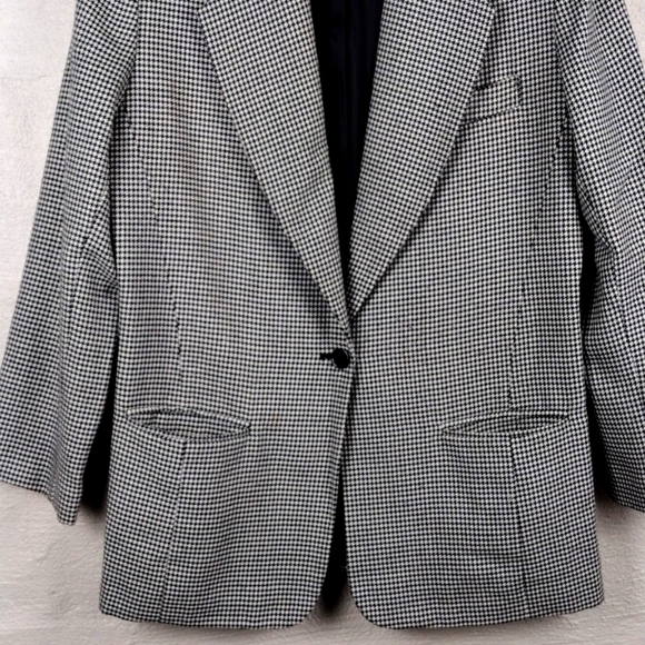 Spiegel Houndstooth Wool Blend One Notched Long Sleeve Button Front Blazer - Picture 4 of 14